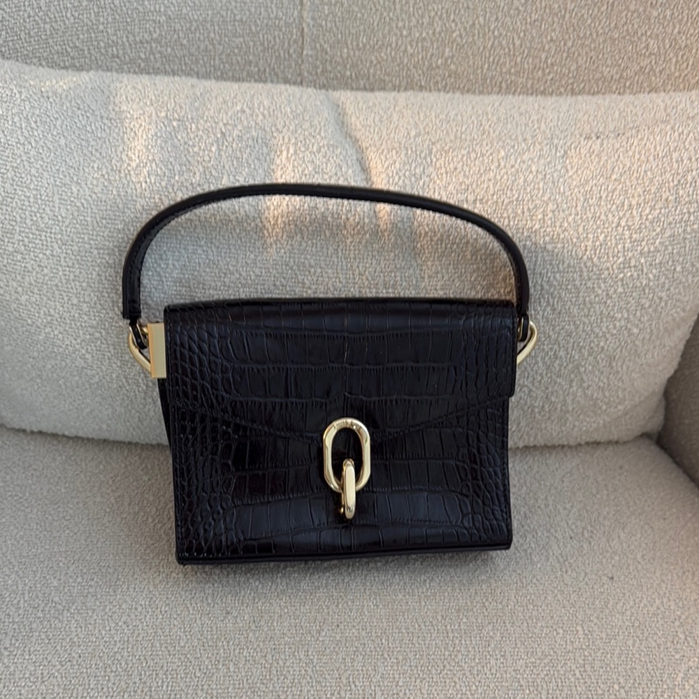 Anine Bing Black Croc-Embossed Shoulder Bag